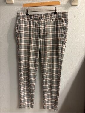 Zara Plaid Chinos in Gray and Cream with Brown Accent